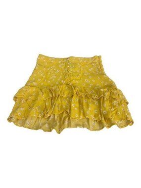 Forever 21 Yellow Ruffled Mini Skirt With White Dotted Pattern Size Small